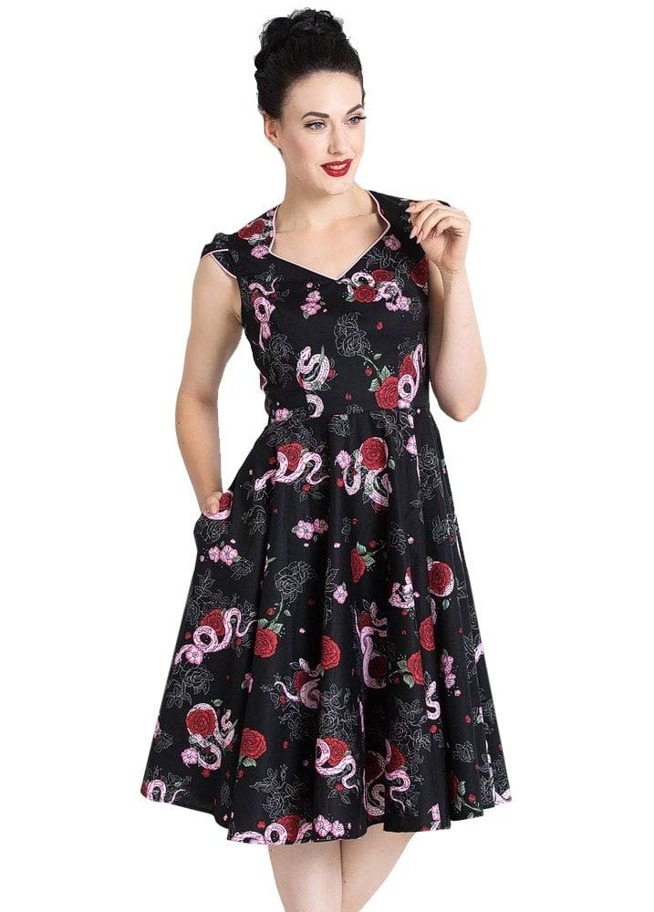 Hell Bunny Python Rose 50s Vintage Style Floral Dress - UK
